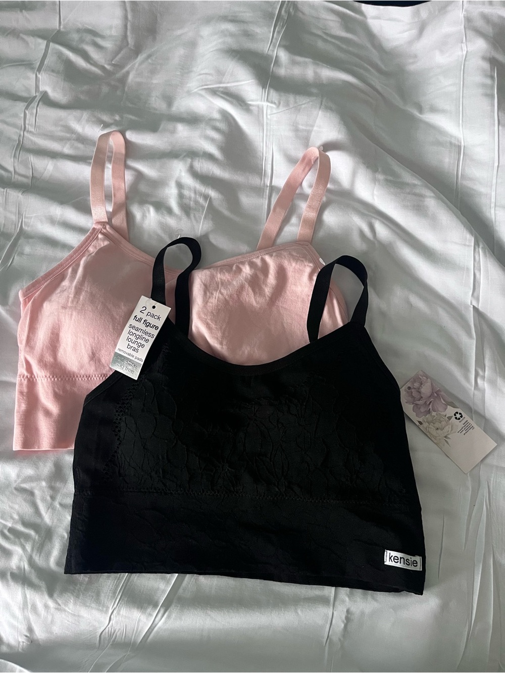 Kensie 2-Pack Seamless Bralettes - Blush Pink & Black